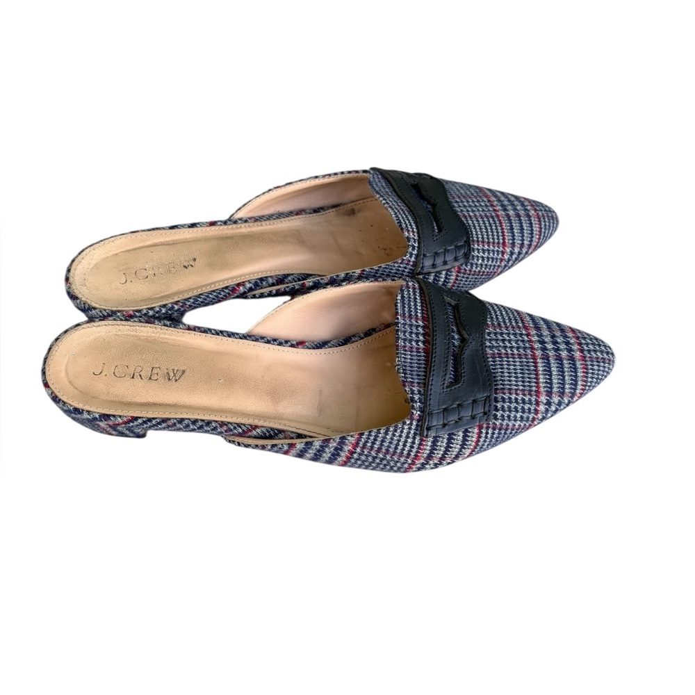 J. Crew navy plaid tweed Pointed Toe Mules